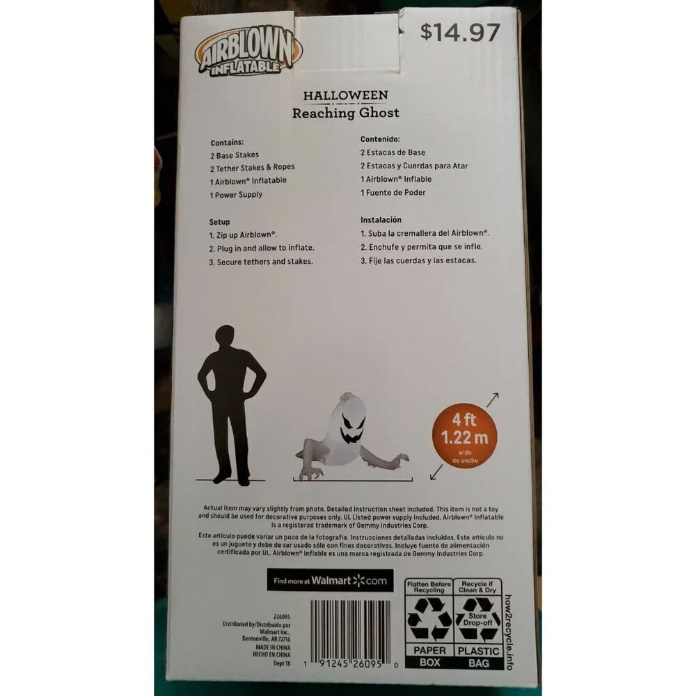 Airblown Reaching Ghost Halloween Airblown Inflatable 4 FT Wide New